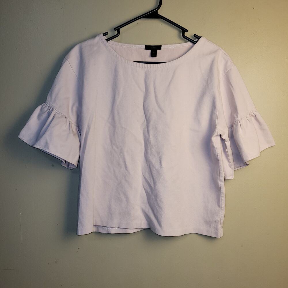 J‎ Crew Knit Crop Top Womens M Short Bell Ruffle Sleeve Heavy Knit Blush Pink